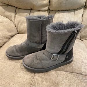 Grey Fluffy and Sparkly Uggs w/Strap Detail